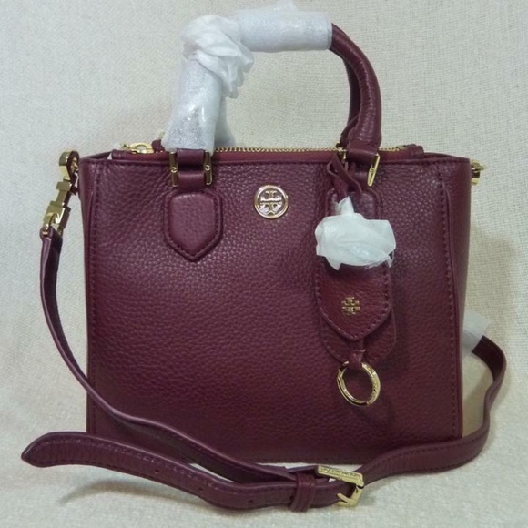 NEW Tory Burch Robinson Wine Red Pebbled Leather Mini Square Tote/Crossbody Bag - Picture 4 of 16